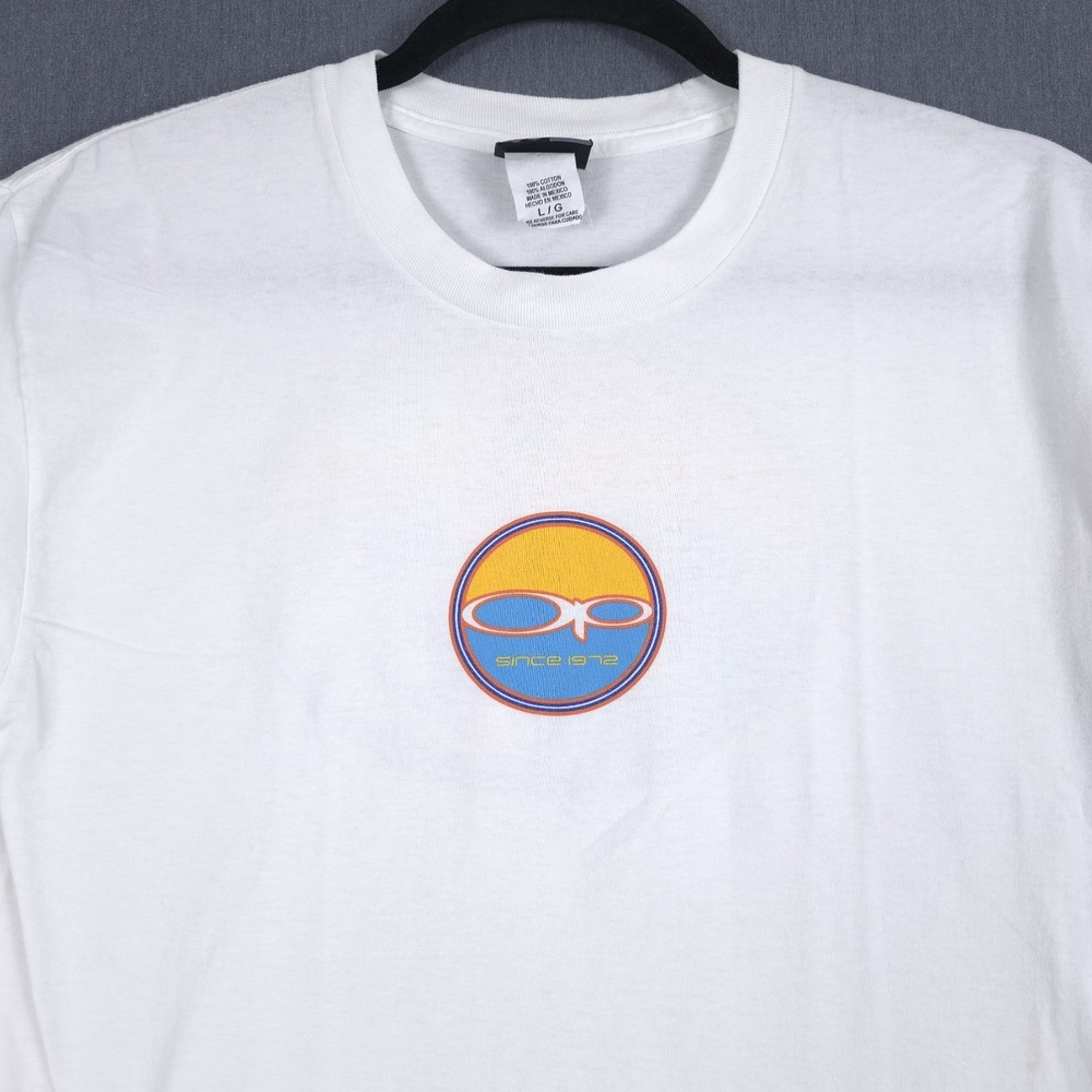 Vintage Ocean Pacific OP Sport Shirt Large White Short Sleeve Center Logo Surfer